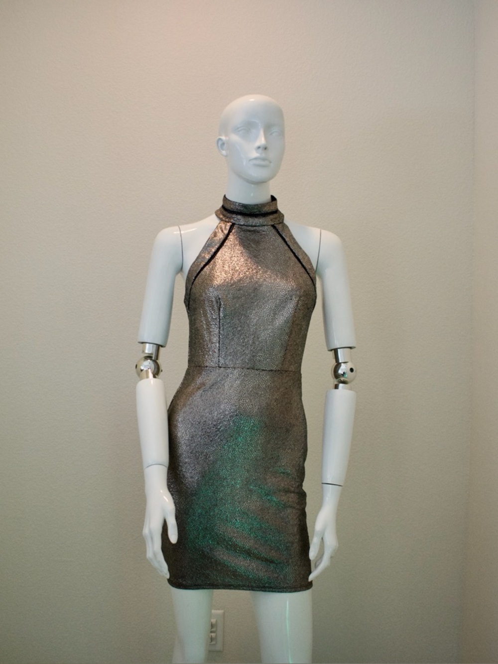 Metallic Silver High Neck Bodycon Dress